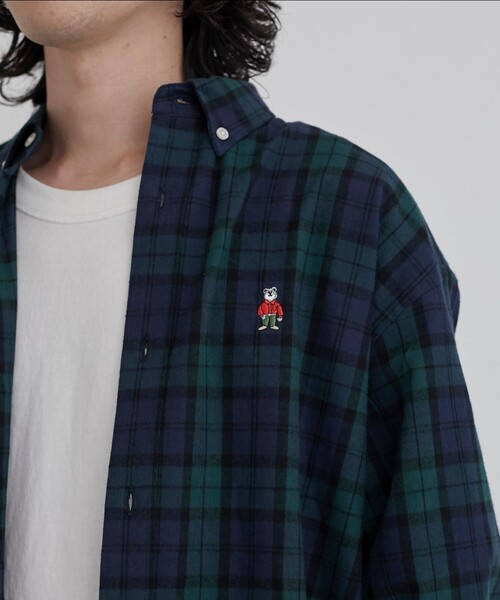 coen（コーエン）の「ワンポイントベア刺繍チェックシャツ（シャツ/ブラウス・メンズ・ダークグリーン/レッド・S/M/L/XL）」の12枚目の写真