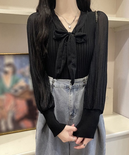 Miniministore(ミニミニストア)の「プリーツ リブニット トップス 異素材(シャツ/ブラウス・レディース・ベージュ/ホワイト/ブラック・FREE)」の5枚目の写真