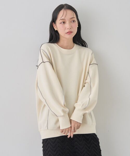 earth music&ecology（アースミュージックアンドエコロジー）の「配色ルーズチュニック（チュニック・レディース・ブラック/アイボリー/チャコールグレー/ラベンダー・FREE）」の13枚目の写真