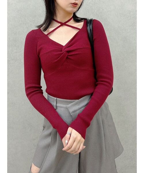 dazzlin（ダズリン）の「フロントツイストリボンニットトップス（ニット/セーター・レディース・アイボリー/チャコールグレー/ブラック/レッド/パープル・FREE）」の5枚目の写真