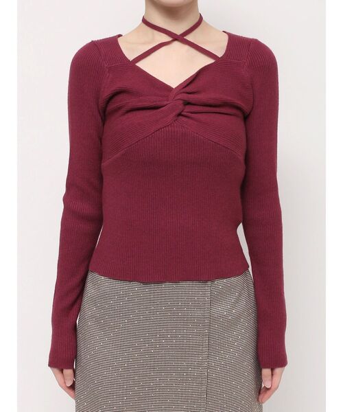 dazzlin（ダズリン）の「フロントツイストリボンニットトップス（ニット/セーター・レディース・アイボリー/チャコールグレー/ブラック/レッド/パープル・FREE）」の7枚目の写真