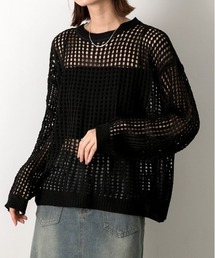 透かし編み ニットプルオーバー