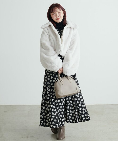 natural couture(ナチュラルクチュール)の「Web限定 /【プチナチュ】ステンカラーフェイクファージャケット(その他アウター・レディース・モカ/グレイッシュベージュ/アイボリー・FREE)」の7枚目の写真