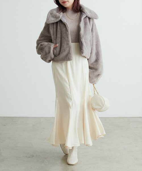 natural couture(ナチュラルクチュール)の「Web限定 /【プチナチュ】ステンカラーフェイクファージャケット(その他アウター・レディース・モカ/グレイッシュベージュ/アイボリー・FREE)」の11枚目の写真