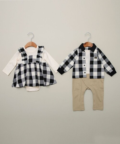 ベビー/おそろい】チェック柄カバーオール（ロンパース）｜branshes