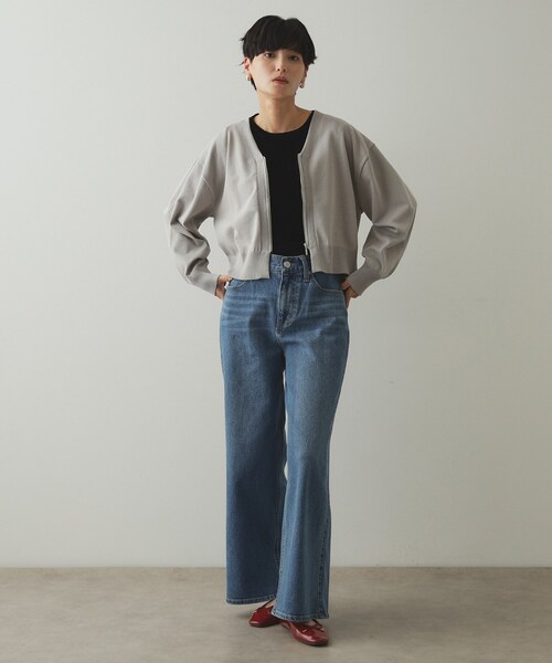 OPAQUE.CLIP（オペークドットクリップ）の「◆フロントZIPニットカーディガン【洗濯機洗い可／抗ピル】（カーディガン/ボレロ・レディース・ブラック/ライトグレー/ボルドー・38/40/42）」の5枚目の写真