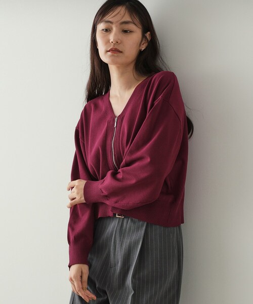 OPAQUE.CLIP（オペークドットクリップ）の「◆フロントZIPニットカーディガン【洗濯機洗い可／抗ピル】（カーディガン/ボレロ・レディース・ブラック/ライトグレー/ボルドー・38/40/42）」の12枚目の写真