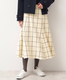 ◆【洗える】起毛チェック柄切替フレアースカート（XS～L）