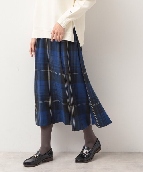 デッサン Dessin 起毛チェックスカート（XS?L） （ブルー(292)） Dessin（デッサン）の「洗える起毛チェック柄切替フレアースカート