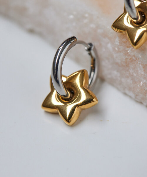 ear PAPILLONNER(イアパピヨネ)の「《WEB限定/金属アレルギー対応/ステンレス》星/バイカラースターピアス(ピアス(両耳用)・レディース・シルバー/ゴールド・FREE)」の4枚目の写真