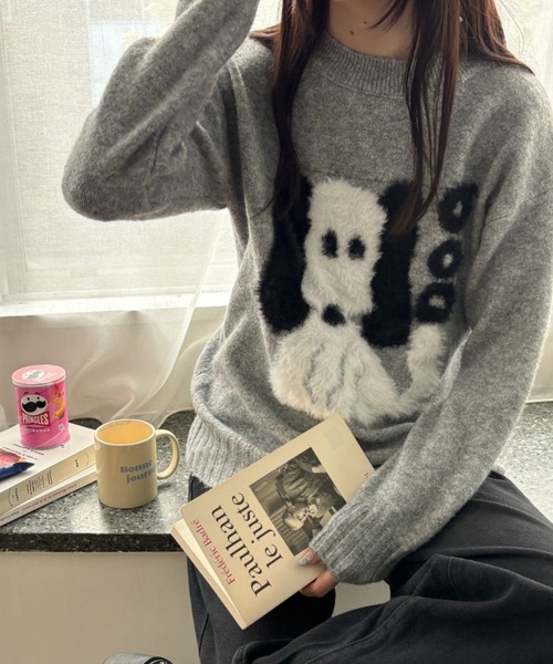 DIAVEL（ディアベル）の「DOG柄ジャカードニットプルオーバー（ニット/セーター・レディース・ベージュ/グレー・M）」の20枚目の写真