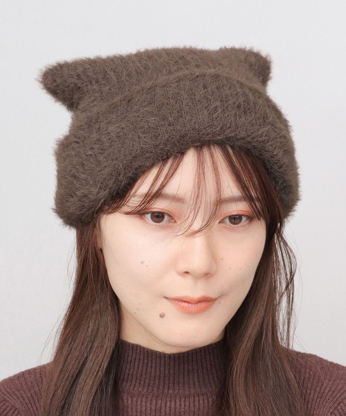 A.M.S.（エーエムエス）の「シャギーニット キャットイヤー ワッチ（ニットキャップ/ビーニー・レディース・ブラック/ホワイト/ブラウン・FREE）」の6枚目の写真