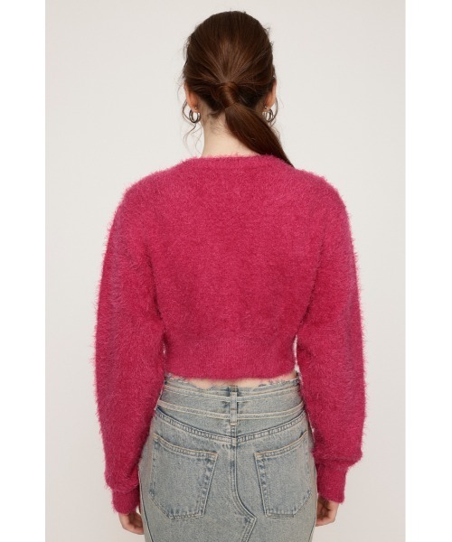 SLY（スライ）の「SHAGGY V/N CROP CD シャギー ヴイネック クロップ カーディガン / セットアップ可（カーディガン/ボレロ・レディース・ブラック/アイボリー/ピンク/グレー・FREE）」の7枚目の写真