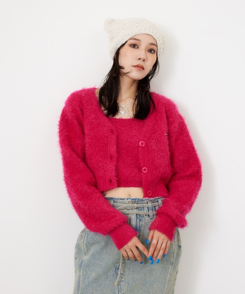 カーディガン SHAGGY V/N CROP CD シャギー ヴイネック クロップ カーディガン / セットアップ可 レディース SLY（スライ）の「SHAGGY V/N CROP CD シャギー ヴイネック
