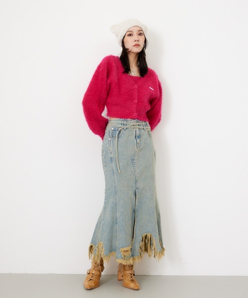 SLY（スライ）の「SHAGGY V/N CROP CD シャギー ヴイネック クロップ カーディガン / セットアップ可（カーディガン/ボレロ・レディース・ブラック/アイボリー/ピンク/グレー・FREE）」の14枚目の写真