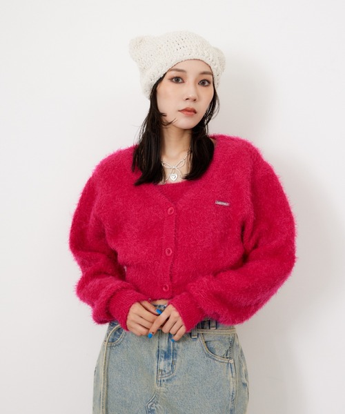 SLY（スライ）の「SHAGGY V/N CROP CD シャギー ヴイネック クロップ カーディガン / セットアップ可（カーディガン/ボレロ・レディース・ブラック/アイボリー/ピンク/グレー・FREE）」の16枚目の写真