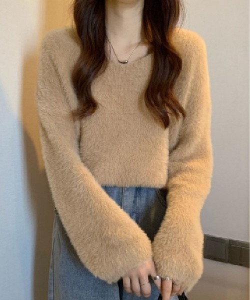 kirakiraShop(キラキラショップ)の「Vネック シャギー ニット プルオーバー(ニット/セーター・レディース・ホワイト/ピンク/ライトピンク/ベージュ・FREE)」の6枚目の写真
