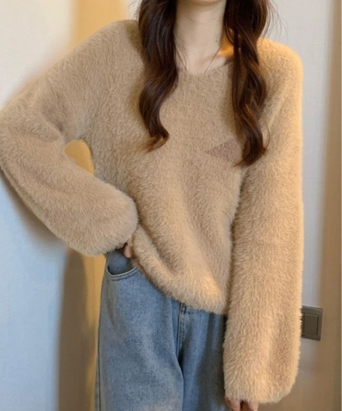 kirakiraShop(キラキラショップ)の「Vネック シャギー ニット プルオーバー(ニット/セーター・レディース・ホワイト/ピンク/ライトピンク/ベージュ・FREE)」の9枚目の写真