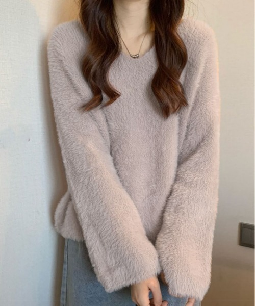 kirakiraShop(キラキラショップ)の「Vネック シャギー ニット プルオーバー(ニット/セーター・レディース・ホワイト/ピンク/ライトピンク/ベージュ・FREE)」の15枚目の写真