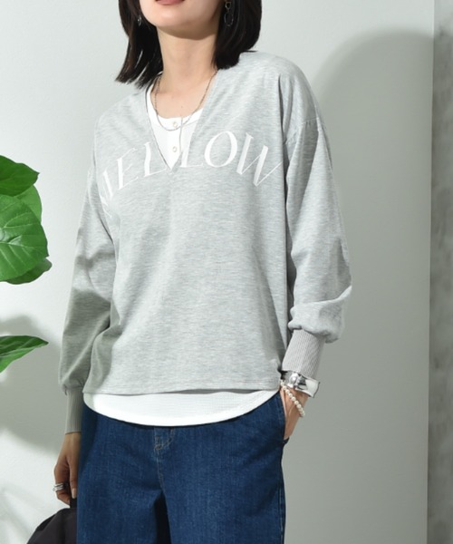 INTERPLANET(インタープラネット)の「ポンチローマ深Vロゴプリントプルオーバー(Tシャツ/カットソー・レディース・オフホワイト/アイボリー/グレー・FREE)」の2枚目の写真