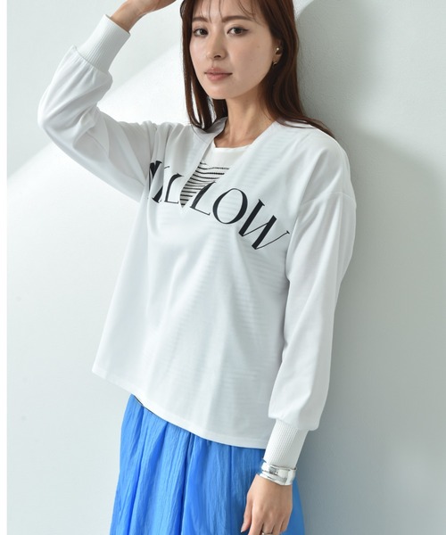 INTERPLANET(インタープラネット)の「ポンチローマ深Vロゴプリントプルオーバー(Tシャツ/カットソー・レディース・オフホワイト/アイボリー/グレー・FREE)」の14枚目の写真