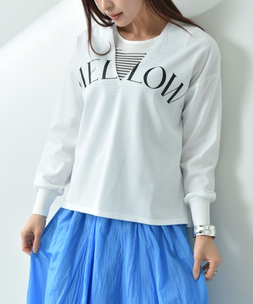 INTERPLANET(インタープラネット)の「ポンチローマ深Vロゴプリントプルオーバー(Tシャツ/カットソー・レディース・オフホワイト/アイボリー/グレー・FREE)」の15枚目の写真