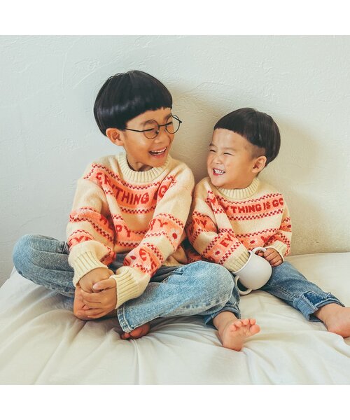 p.premier（ピードットプルミエ）の「カラフルジャガードロゴニットセーター（ニット/セーター・キッズ・アイボリー/ブルー/オレンジ・80/90/100/110/120/130/140）」の16枚目の写真