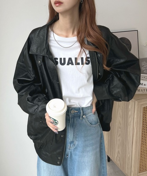 ABYS(アビス)の「ヴィンテージ風の質感。フェイクレザージャケット(ブルゾン・レディース・ブラック/ブラウン・FREE)」の10枚目の写真