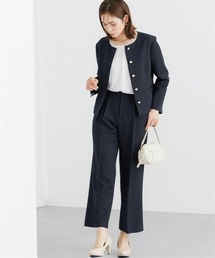 7days Life Styling（セブンデイズライフスタイリング）の「【販売終了】【レディーススーツ】ショートジャケットパンツスーツ（ノーカラージャケット＋セミワイドパンツ）（ストレッチウール調シリーズ）（スーツセット）」