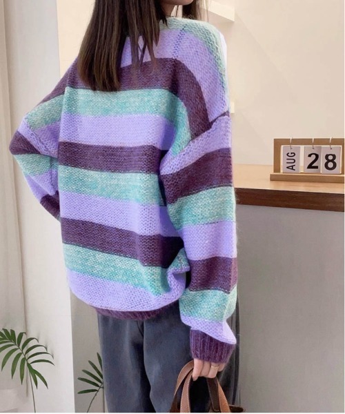 AMELY(エミリー)の「メランジボーダーニットプルオーバー(ニット/セーター・レディース・ネイビー/パープル/ブラック・フリー)」の7枚目の写真