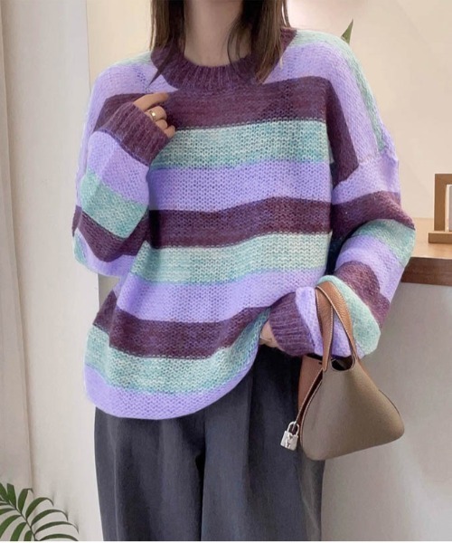 AMELY(エミリー)の「メランジボーダーニットプルオーバー(ニット/セーター・レディース・ネイビー/パープル/ブラック・フリー)」の8枚目の写真