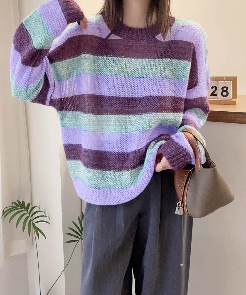 AMELY(エミリー)の「メランジボーダーニットプルオーバー(ニット/セーター・レディース・ネイビー/パープル/ブラック・フリー)」の9枚目の写真