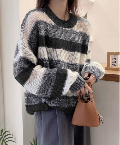AMELY(エミリー)の「メランジボーダーニットプルオーバー(ニット/セーター・レディース・ネイビー/パープル/ブラック・フリー)」の10枚目の写真