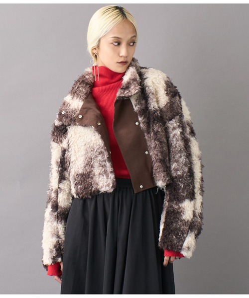 Settimissimo（セッティミッシモ）の「ニュアンス柄ショートボアコート（ブルゾン・レディース・ブラウン/ダークグレー・FREE）」の11枚目の写真