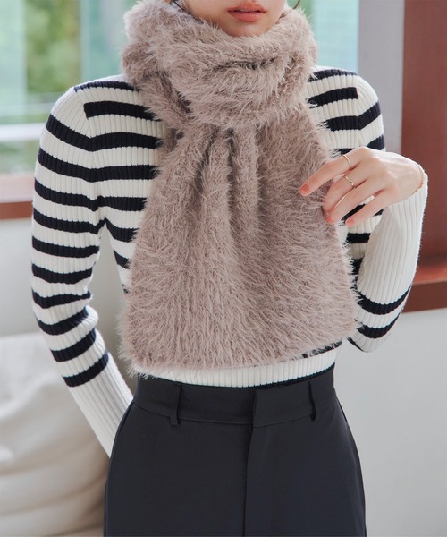 KOBE LETTUCE（コウベレタス）の「ニットシャギーマフラー（マフラー・レディース・アイボリー/ブラック/モカ/ピンク/チャコール・FREE）」の7枚目の写真