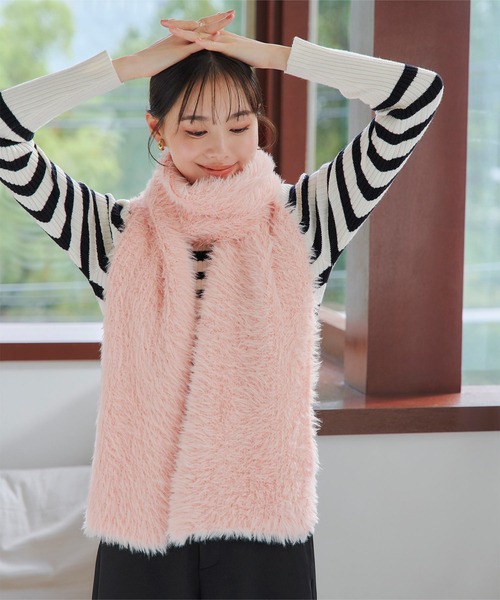 KOBE LETTUCE（コウベレタス）の「ニットシャギーマフラー（マフラー・レディース・アイボリー/ブラック/モカ/ピンク/チャコール・FREE）」の6枚目の写真