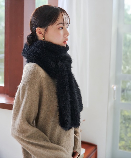 KOBE LETTUCE（コウベレタス）の「ニットシャギーマフラー（マフラー・レディース・アイボリー/ブラック/モカ/ピンク/チャコール・FREE）」の9枚目の写真