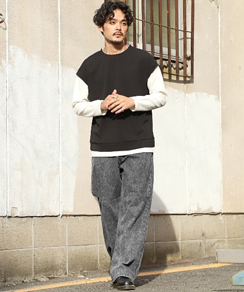 LUXSTYLE（ラグスタイル）の「オーバーダイワイドストレートデニムパンツ（デニムパンツ・メンズ・ブラック/ブラック系その他/ブルー・M/L）」の10枚目の写真