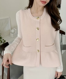 Eclat one | 【Eclat one】ゴールドボタン ニット ショートペプラム ベスト(ベスト)