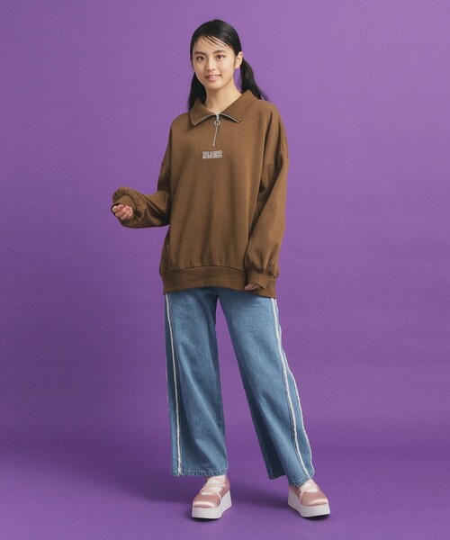 PINK-latte（ピンクラテ）の「◆シャギー衿ジッププルオーバー（Tシャツ/カットソー・キッズ・キャメル/ライトグレー/ブラック・16/15 /14/13）」の6枚目の写真