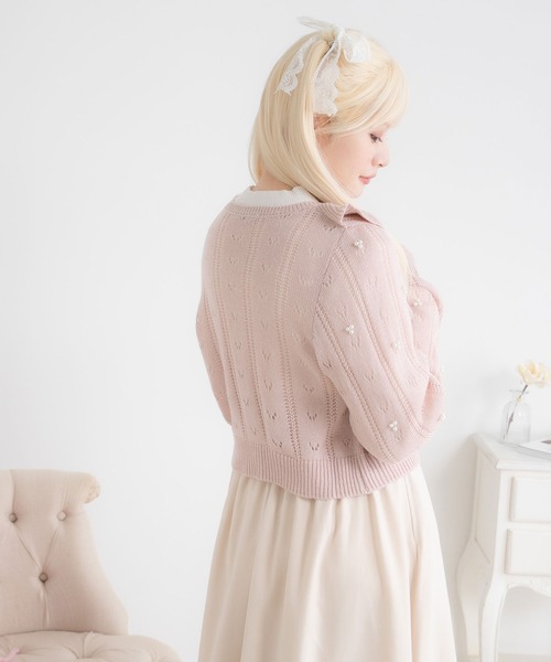 DearMyLoveRose(ディアマイラブローズ)の「ビジューボタンフリルカーディガン(カーディガン/ボレロ・レディース・オフホワイト/ベビーピンク/ブルーグレー/ブラック・LL~3L/L~LL/M-L)」の9枚目の写真
