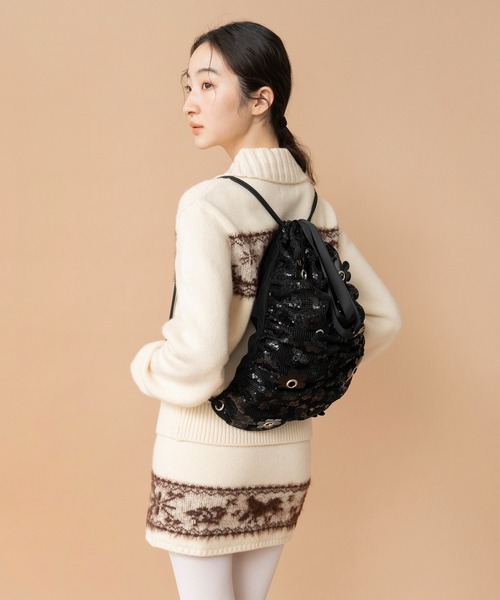 Casselini（キャセリーニ）の「Casselini(キャセリーニ)フラワーパーツナップサック（バックパック/リュック・レディース・サックスブルー/ブラック/ホワイト・FREE）」の12枚目の写真