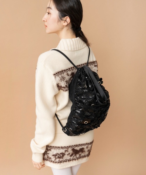 Casselini（キャセリーニ）の「Casselini(キャセリーニ)フラワーパーツナップサック（バックパック/リュック・レディース・サックスブルー/ブラック/ホワイト・FREE）」の14枚目の写真