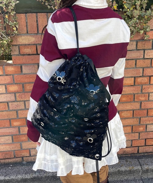 Casselini（キャセリーニ）の「Casselini(キャセリーニ)フラワーパーツナップサック（バックパック/リュック・レディース・サックスブルー/ブラック/ホワイト・FREE）」の15枚目の写真