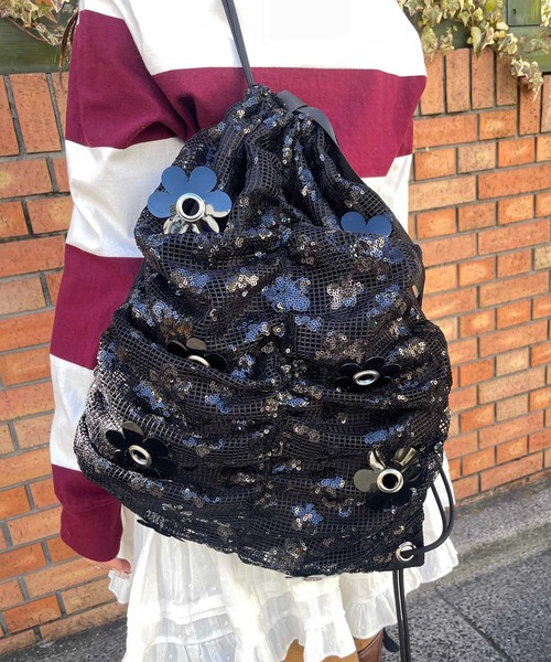 Casselini（キャセリーニ）の「Casselini(キャセリーニ)フラワーパーツナップサック（バックパック/リュック・レディース・サックスブルー/ブラック/ホワイト・FREE）」の16枚目の写真