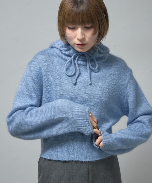 leimn（レイムン）の「ネコシャギーニットフーディ―（ニット/セーター・レディース・クリーム/ブラック/サックスブルー・FREE）」の3枚目の写真