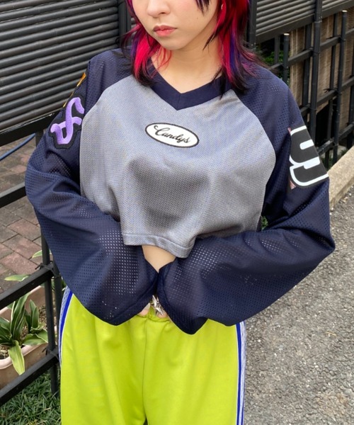 Candy Stripper（キャンディストリッパー）の「CS MESH SHORT トップス（Tシャツ/カットソー・レディース・グリーン/グレー/オフホワイト・FREE）」の3枚目の写真