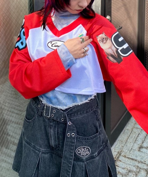 Candy Stripper（キャンディストリッパー）の「CS MESH SHORT トップス（Tシャツ/カットソー・レディース・グリーン/グレー/オフホワイト・FREE）」の2枚目の写真