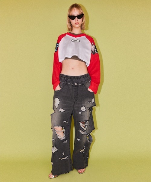 Candy Stripper（キャンディストリッパー）の「CS MESH SHORT トップス（Tシャツ/カットソー・レディース・グリーン/グレー/オフホワイト・FREE）」の5枚目の写真