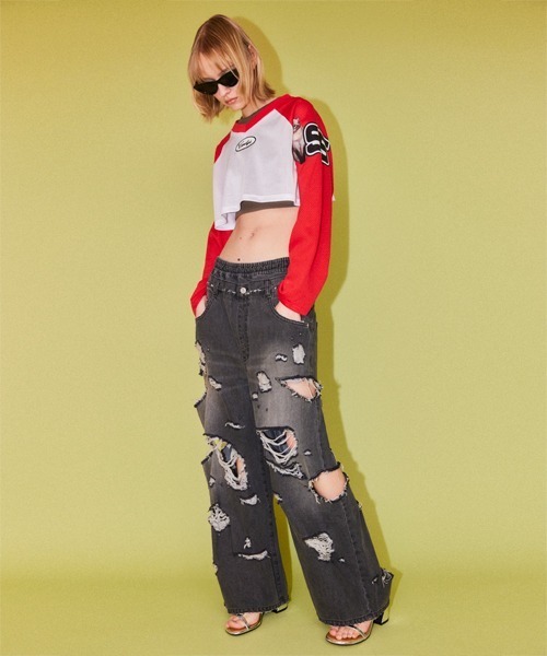 Candy Stripper（キャンディストリッパー）の「CS MESH SHORT トップス（Tシャツ/カットソー・レディース・グリーン/グレー/オフホワイト・FREE）」の7枚目の写真